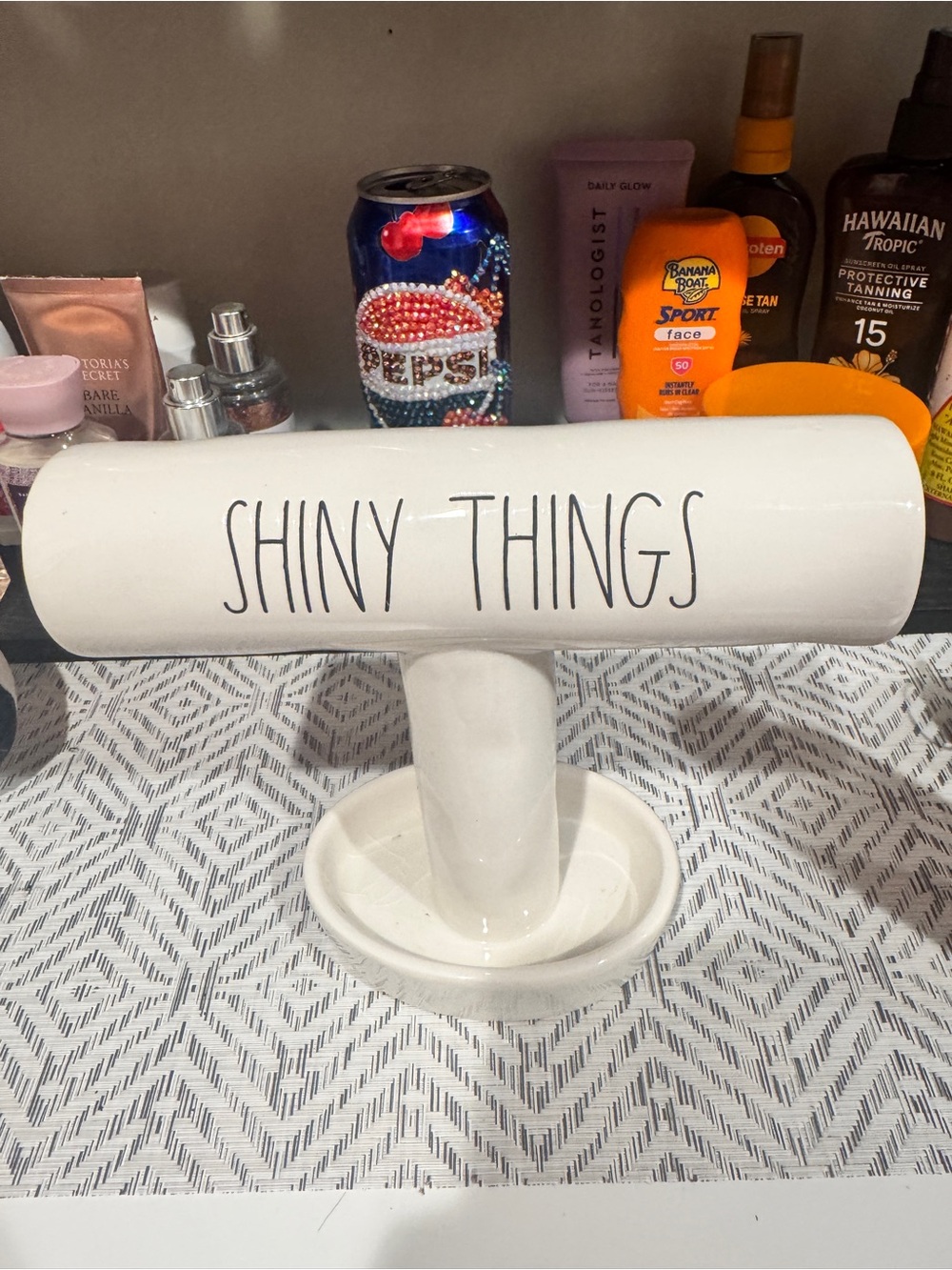 Rae Dunn White Ceramic 'Shiny Things' Jewelry T-Bar Stand